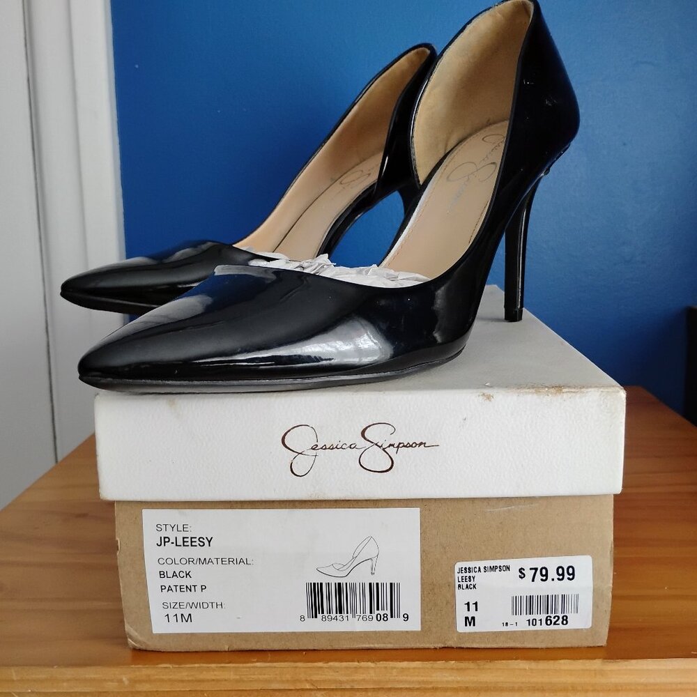 Jessica Simpson Black Patent Pointed Toe Stiletto Heels
